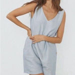 NEW Lunya Resort Linen Silk Romper‎ Blue Striped Sz M Loungewear Sleepwear $198 Size M Photo 0