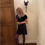 Doen Adelie Mini Dress Velvet Satin Silk Lace Collar Black Medium EUC Photo 7