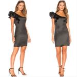 Bardot  | Black Satin One Shoulder Ruffle Sleeve Mini Cocktail Dress LBD | Size 6 Photo 1