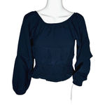 Madewell  Shirt Womens XXS NAVY Blue Twill Tie-Back Cutout Top Crop‎ Boho Peasant Photo 0