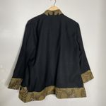 Anu 100% Wool Cardigan Jacket Embroidered Tapestry Pockets Black Artsy Sz Large Photo 2