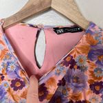 ZARA  Floral Ruched Bodycon Spring Cocktail Mid Sleeve Midi Dress Medium Photo 5