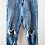 American Eagle High Rise Distressed Busted Knees Mom Jeans Blue 8 Photo 0