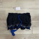 Free People NWT  No More Tiers Black Blue Beaded Tassel Crop Tube Top Size S Photo 1