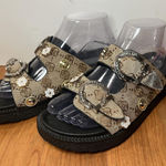 Jin Duo Sandals Womens Size 10 Brown Floral Buckle Slide Platform Shoes Photo 0