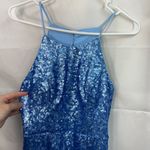 Azazie  women's baby blue sequin high neck jeweled maxi formal gown prom dress 6 Photo 1