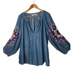 ZARA  Embroidered Chambray Tunic Balloon Sleeve Size M BOHO Peasant Ethnic Photo 4
