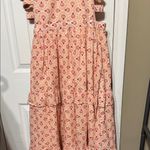 Side Cutout Pink Orange Patterned Women's Dress Ruffled Lined Size Medium Photo 2