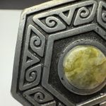 Celtic Hexagon Hex Signed Ireland PJC Brooch Pin Silver Tone / Green Photo 2