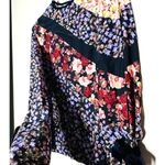 MOTHER OF PEARL 100% Silk Purple Floral Top Bell Sleeves Velvet Ties Top Size 4 Photo 5