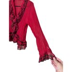 Ny Collection  Petite Blouse Red Black Ruffle Sheer‎ Button Down size S Photo 6