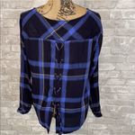 Cloth & Stone  Plaid Lace Up Back Top Photo 1
