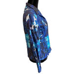 Chico's  0 Size US Small 4 Blue Floral Snap Button Front Long Sleeve Jacket‎ Art Photo 2
