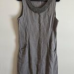 [Lina Tomei] Linen Gray Jeweled Neckline Dress Photo 1