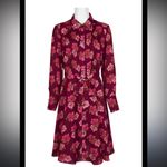 Nanette Lepore  Women's Size 2  Burgundy Floral Pintuck Button Down Shirt Dress‎ Photo 3