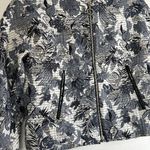 ZARA EUC Basic Floral Jacquard Bomber Jacket Zip Up Blue White Black sz S Photo 2