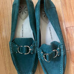Isaac Mizrahi  Emerald Suede Loafers with Gold Detail Photo 3