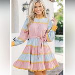 TCEC Pastel Long Sleeves Ruffle Colorful Mini Dress with Yellow Accents Photo 13