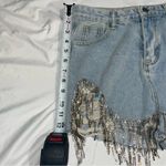 La’ Ros Rhinestone Fringe Cutoff Denim Jean Shorts Blue Size M Photo 3