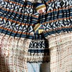 Jealous Tomato  Blouse High Neck Tropical Houndstooth Print Balloon Sleeve Tan S Photo 2