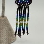 Beaded Dangle Drop Earrings Seed Bead Black Blue Green Boho Handmade Photo 3