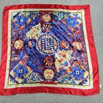 VINTAGE Womens CATHAYA 100% Silk Scarf Wrap 34"X34" Red Blue Multi Print Square Photo 6