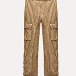 ZARA NWOT Crinkled Camel High-Waist Cargo Pants - M Bloggers Fave Satin Effect Photo 2