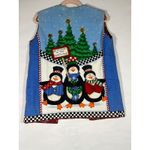 Vintage Handmade Penguin Christmas Vest Womens North Pole Reversible Holiday M/L Blue Size L Photo 1