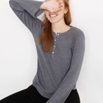 Madewell Heathered Gray Thermal Henley Tee Size Large Photo 0