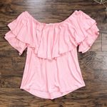 Vava by Joy Han • Addina Top ruffle flounce off shoulder jersey knit Peach Photo 1