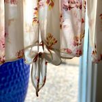 American Rag  CIE Semi Sheer Floral Chiffon Tie-Front Keyhole Lace Sleeve Blouse Photo 3