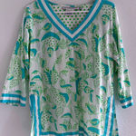 Gretchen Scott Top Womens Medium Blue Green‎ Leaves V Photo 0