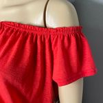 Paper + Tee NWT Cropped Short Sleeve Shirt Tie Front Tassel Bright Red Medium Photo 1