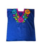 Mexican Blouse Blue Artisanal Floral Embroidered Women's Size M Photo 5