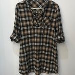 She & Sky Boutique brown black LACE UP PLAID DRESS size Medium. Photo 2