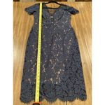 Rene Ruiz illusion Lace Mesh Evening sheath Knee short sleeve Dress Navy Blue 8 Photo 5