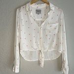 Rails  Scribble Heart White Front Tie Top Rayon Button Up Shirt Summer Feminine Photo 1