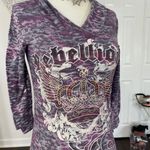 Early 2000's Grunge Tattoo Graphic Studded Gray Purple Grunge 3/4 Sleeve Top M Size M Photo 2