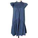 Sea New York Marlene Tunic Mini Dress Smocked Ruffle Blue Cotton Blend Sz Small Photo 1
