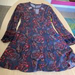 American Eagle  Paisley Print Dress Medium Blue and Red Long Sleeve Short Cutouts Photo 0