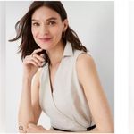 Ann Taylor Linen Blend Wrap Dress Size M Beige Black Belt Collared Sleeveless Photo 7