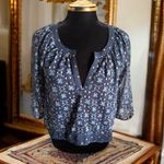 Hollister  Womens Blouse Sz‎ XS Blue Gold Sheer Chiffon Designs Photo 2