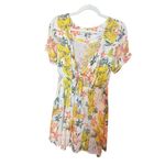 Free People  Part Time Lover Floral Tie Front Mini Dress Sz 4 yellow gray Photo 1