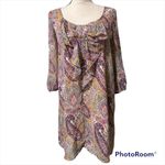 Umgee  small womens paisley boho lined shift dress elastic 3/4 sleeve bow front Photo 11