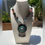 Vintage Boho Tribal Medallion Pendant Necklace Carnelian Turquoise Multistone Blue Photo 1