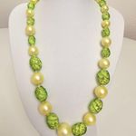 Vintage Yellow Plastic Pearl Green Glitter Lucite Bead Necklace Photo 0