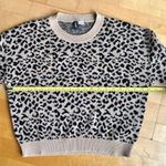 Divided Cropped Leopard Print Sweater, Tan, Black, Size S Photo 8