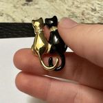 Rhinestone Gold Tone & Black Enamel Brooch Pin Kitty Cat Couple Photo 1