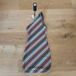 White Fox Boutique White Fox Mini Dress One Shoulder Go Loco Autumn Size XS Blue Tan Red Photo 3