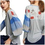 Anthropologie  Tiny Shirt Women Small Gray Raye Contrast Floral Puff Sleeve Tee Photo 1